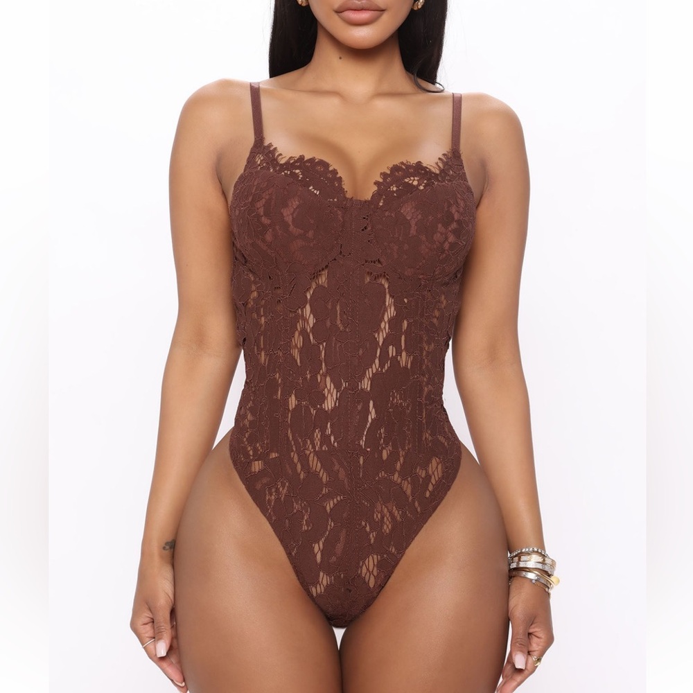 🤎 Brown Lace Bodysuit Top Sz Small